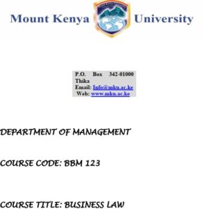 Business Law BBM 123 MT KENYA UNIVERSITY