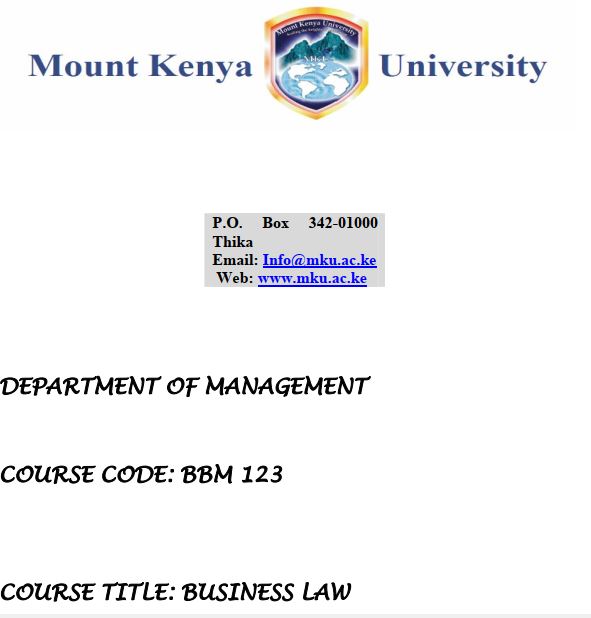 Business Law BBM 123 MT KENYA UNIVERSITY