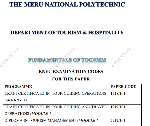 Fundamentals of Tourism KNEC notes pdf