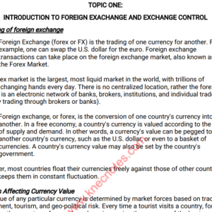 Topic 1: Introduction to Foreign Exchange And Exchange Control Topic 2: Exchange Rate System Topic 3: Balance of Payment Topic 4: Foreign Exchange Transactions and Instruments Topic 5: International Commercial Terms {Incoterms} Topic 6: Introduction to Exchange Control Topic 7: Residential Status Topic 8: Remittances Abroad Topic 9: Payments for Imports Topic 10: Export Procedure Topic 11: Merchandise Trade Topic 12: Currency Notes and Negotiable Instruments Topic 13: Lending to Non- Residents Topic 14: Securities and Portfolio Investments