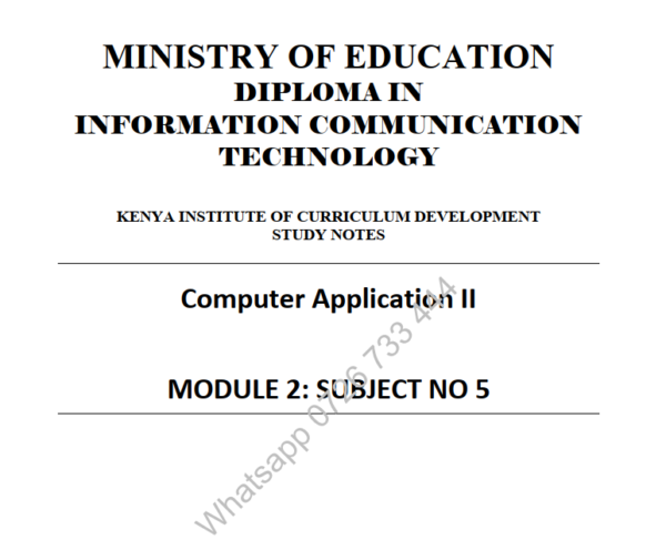 Computer Application II (Theory & Practical) Pdf KNEC notes