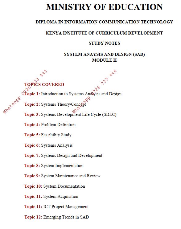 Systems Analysis & Design pdf KNEC notes