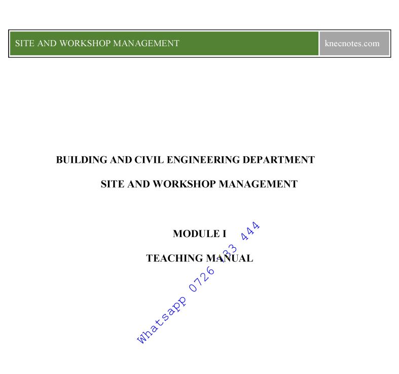 Site and Workshop Management notes