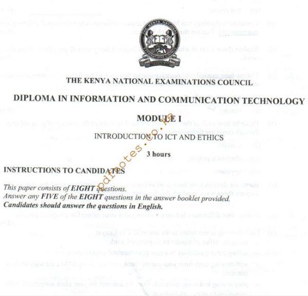 Introduction to ICT and Ethics Past Papers