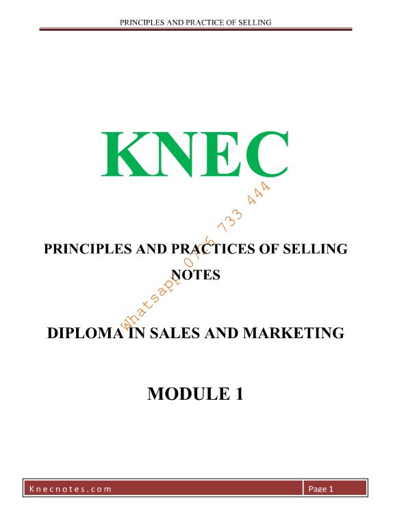 Principles and Practice of Selling Pdf notes