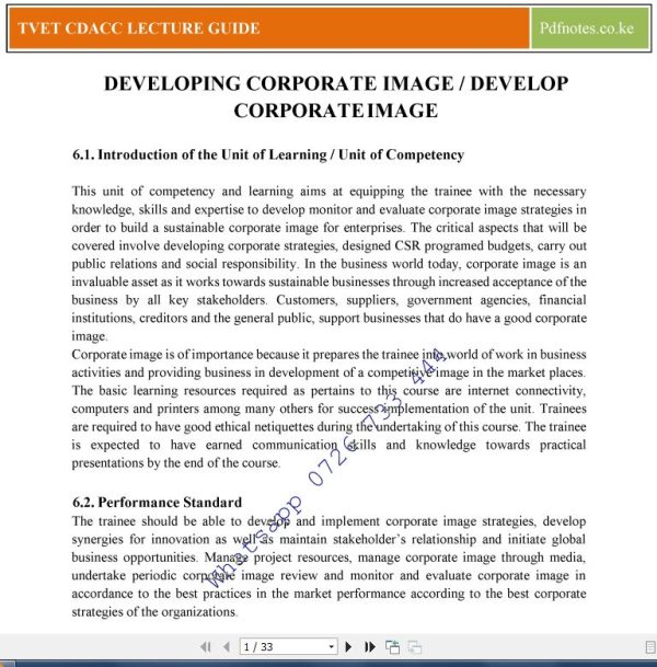 Developing Corporate Image notes