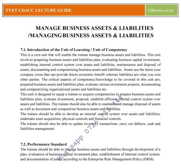 Managing Business Assets & Liabilities notes