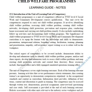 Child Welfare Programmes Pdf notes Level 6