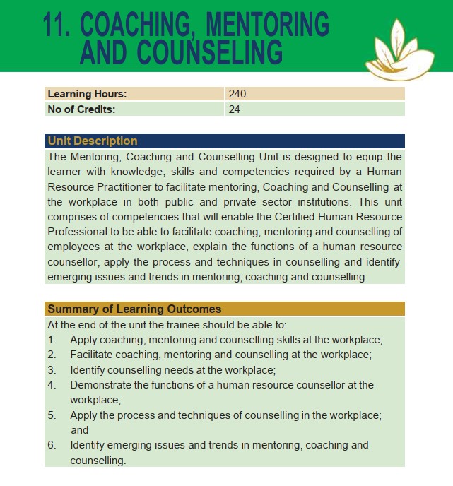 Coaching, Mentoring and Counselling CHRP