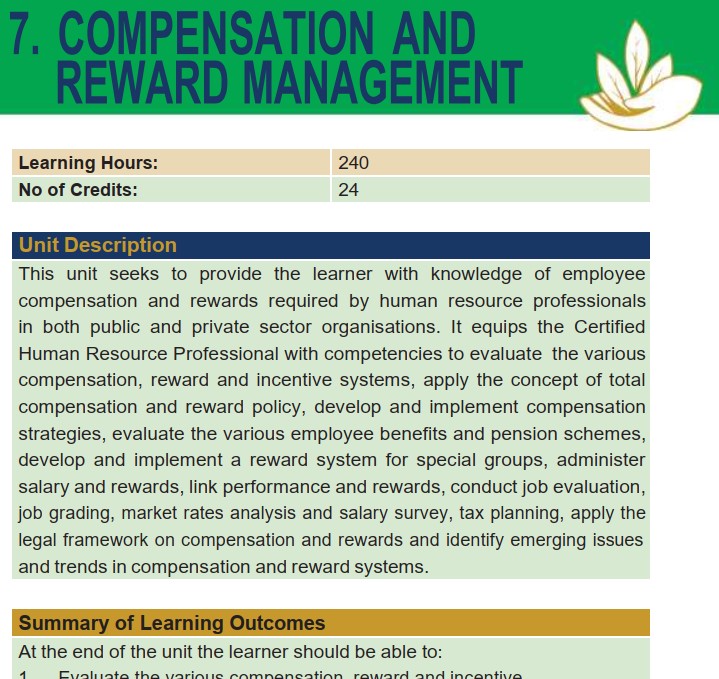 Compensation & Reward Management CHRP