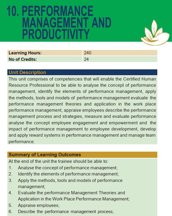 Performance Management and Productivity CHRP