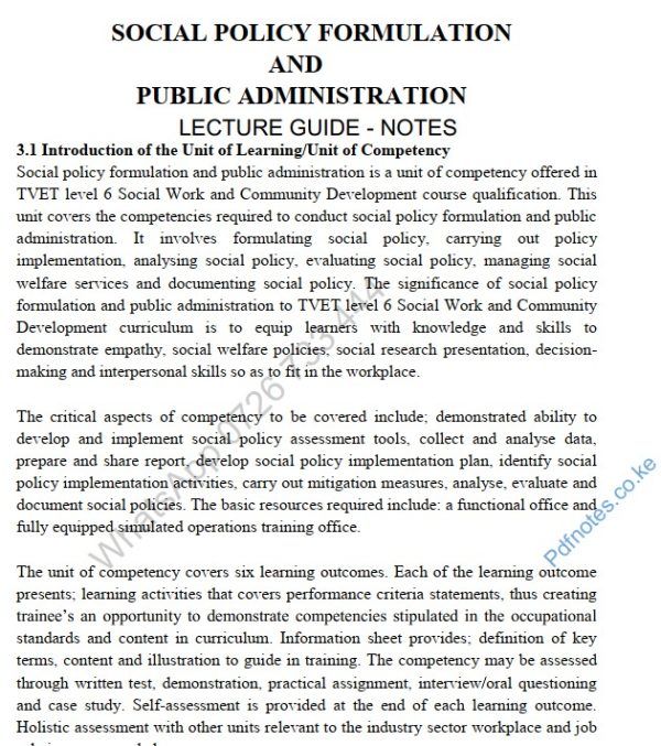 Social Policy Formulation and Public Administration notes