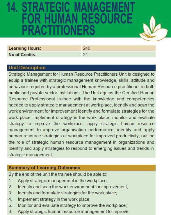 Strategic Management for Human Resource Practitioners CHRP