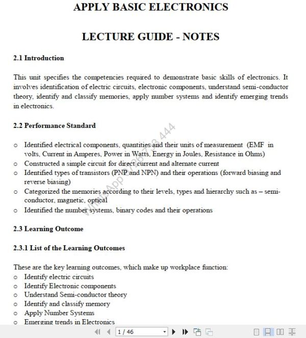Apply Basic Electronics Pdf notes TVET CDACC Level 6