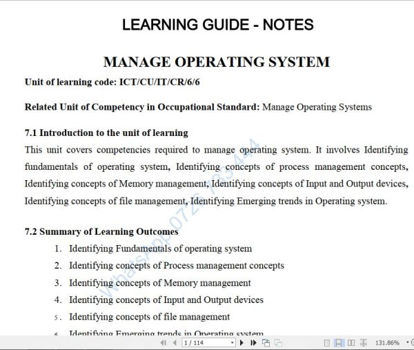 Manage Operating System Pdf notes Level 5 TVET CDACC CBET