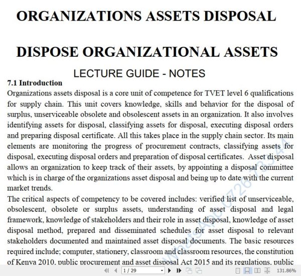 Organizations Assets Disposal Pdf notes Level 6 TVET CDACC