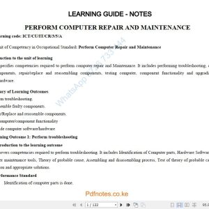 Perform Computer Repair and Maintenance Pdf notes Level 5 TVET CDACC CBET