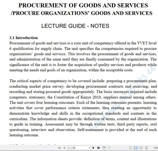 Procurement of Goods and Services notes