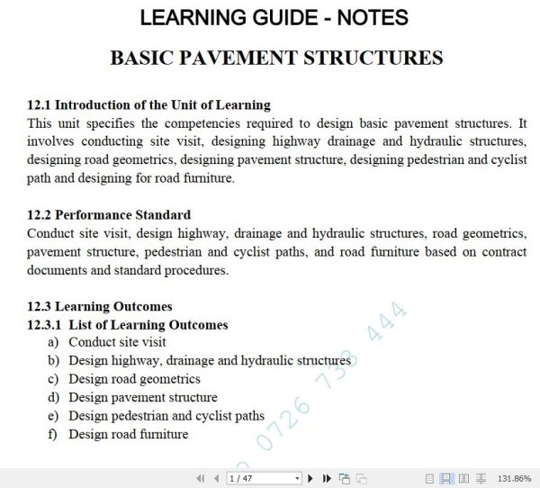Basic Pavement Structures Learning Guide Pdf notes TVET CDACC Level 6 CBET