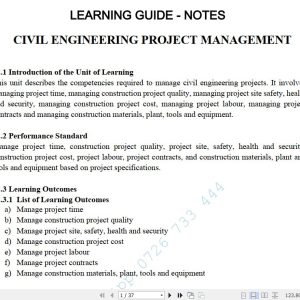 Civil Engineering Project Management Learning Guide Pdf notes TVET CDACC Level 6 CBET