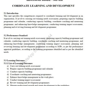 Coordinate Learning and Development Lecture guide Pdf notes TVET CDACC Level 6 CBET