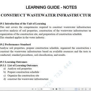 Construct Wastewater Infrastructure Learning Guide Pdf notes TVET CDACC Level 6 CBET