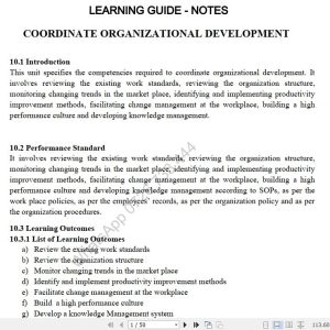 Coordinate Organizational Development Lecture Guide Pdf notes TVET CDACC Level 6 CBET