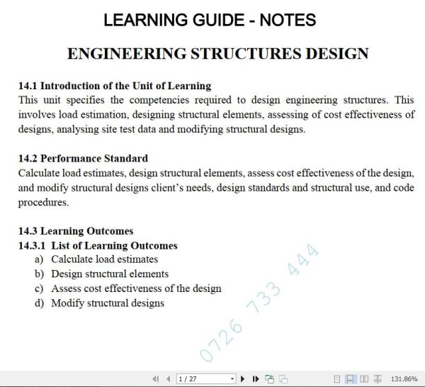 Engineering Structures Design Learning Guide Pdf notes TVET CDACC Level 6 CBET