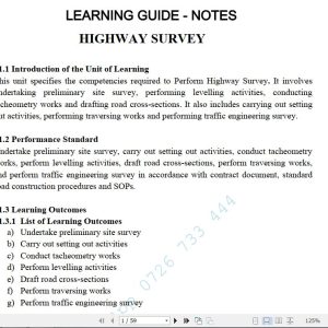Highway Survey Learning Guide Pdf notes TVET CDACC Level 6 CBET