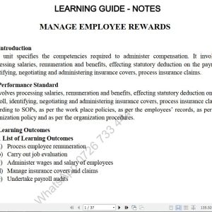 Manage employee rewards Lecture guide Pdf notes TVET CDACC Level 6 CBET