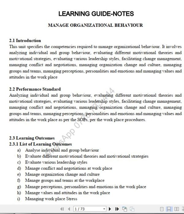 Manage organisation behaviour notes