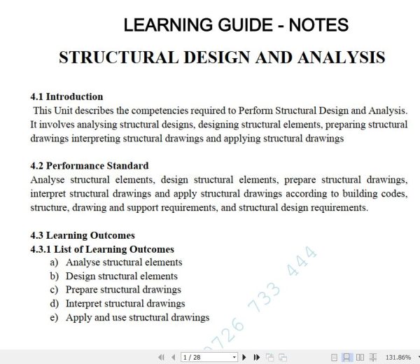 Structural Design and Analysis Lecture Guide Pdf notes TVET CDACC Level 6 CBET (Copy)