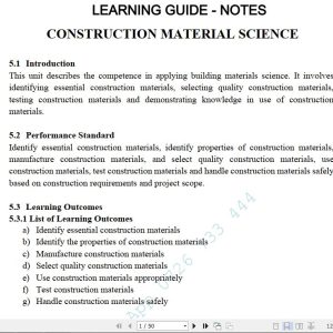 Construction Material Science Lecture Guide Pdf notes TVET CDACC Level 6 CBET