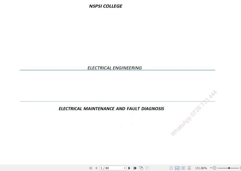 Electrical Maintenance and Fault Diagnosis Pdf notes KNEC Pdf Ebooks