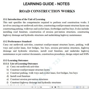 Road Construction Works Learning Guide Pdf notes TVET CDACC Level 6 CBET
