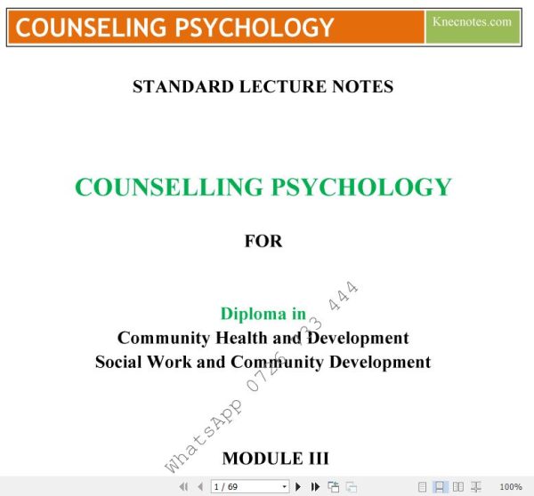 Counseling Psychology Pdf KNEC notes