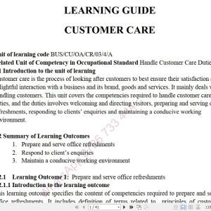 Customer Care Pdf notes TVET CDACC Level 4
