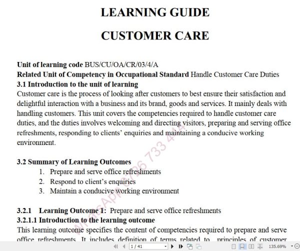 Customer Care Pdf notes TVET CDACC Level 4