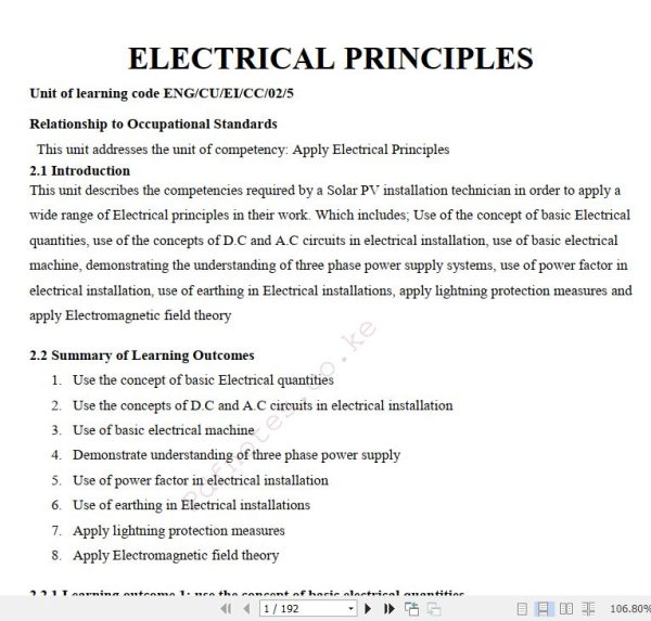 Electrical Principles Pdf notes TVET CDACC Level 5 CBET