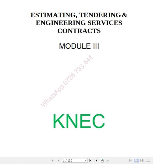 Estimating, Tendering & Engineering Services Contracts Pdf notes KNEC