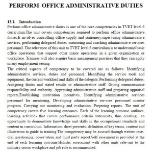 Office Administrative Duties/Perform Office Administrative Duties Pdf notes TVET CDACC Level 6 CBET