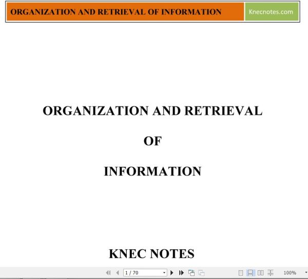 Organization and Retrieval of Information Pdf KNEC notes