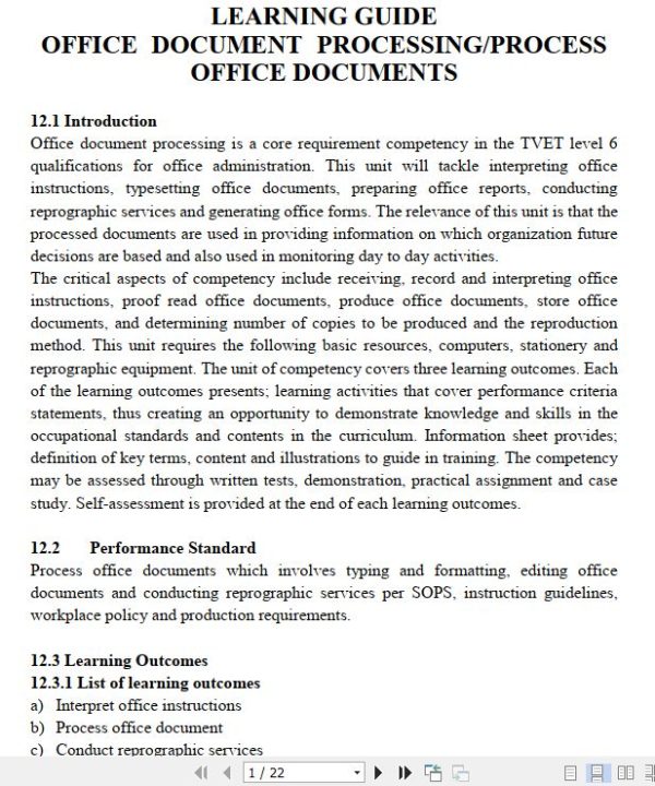 Office Document Processing/Process Office Documents Pdf notes TVET CDACC Level 6 CBET