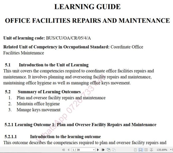 Office Facilities Maintenance Pdf notes TVET CDACC Level 4