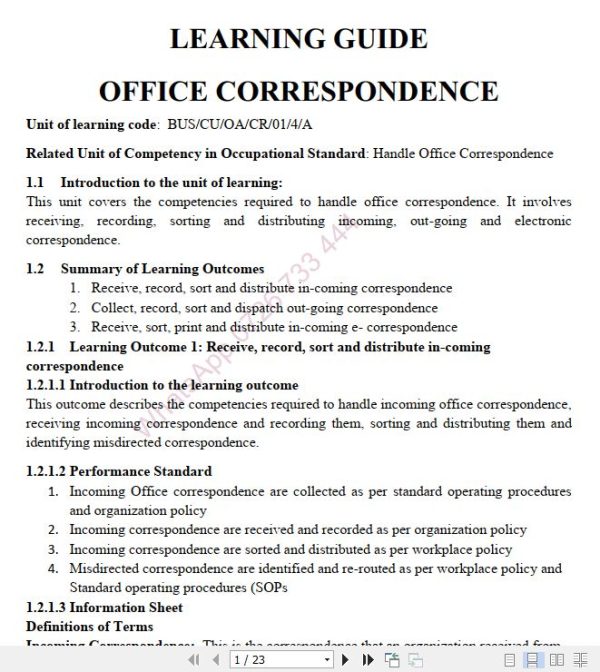 Office Correspondence Pdf notes TVET CDACC Level 4 CBET