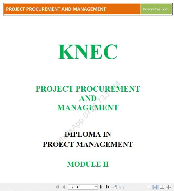 Project Procurement and Management Pdf notes KNEC