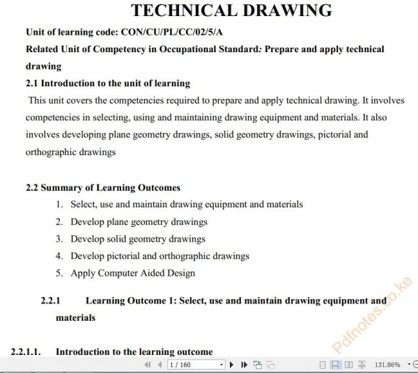 Technical Drawing Pdf notes Level 5 TVET CDACC