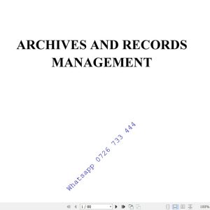 Archives and Records Management Pdf KNEC notes