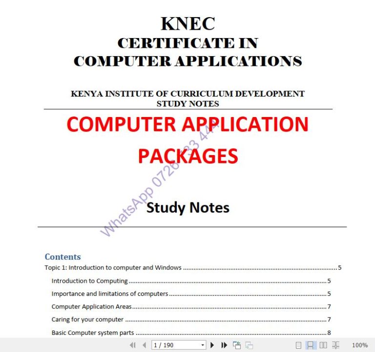 Computer Applications Packages Pdf notes KNEC Pdf Ebooks