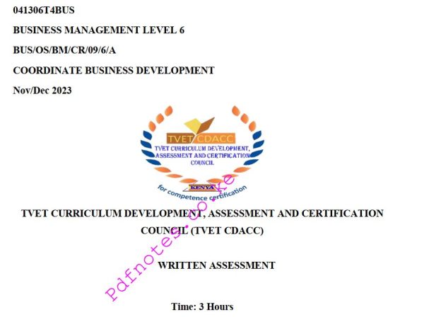 Coordinate Business Development Level 6 TVET CDACC  November/December 2023 Past Assessment Papers